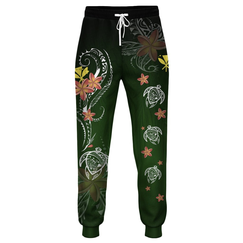 Hawaii Turtle Plumeria Polynesian Joggers - Luck Style - AH Unisex Green - Polynesian Pride