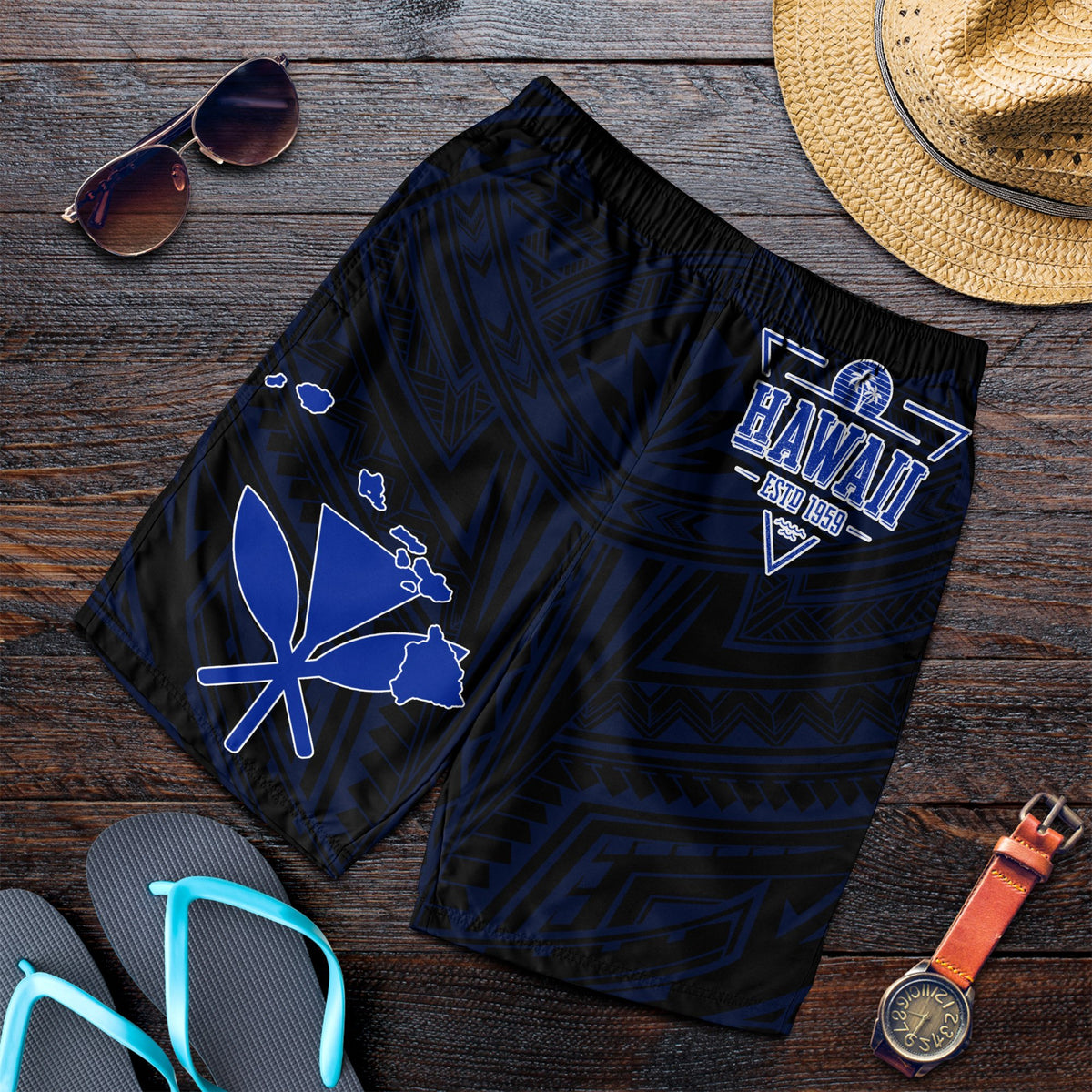 Kanaka Map Polynesian Men's Shorts - Blue Heart - AH - Polynesian Pride