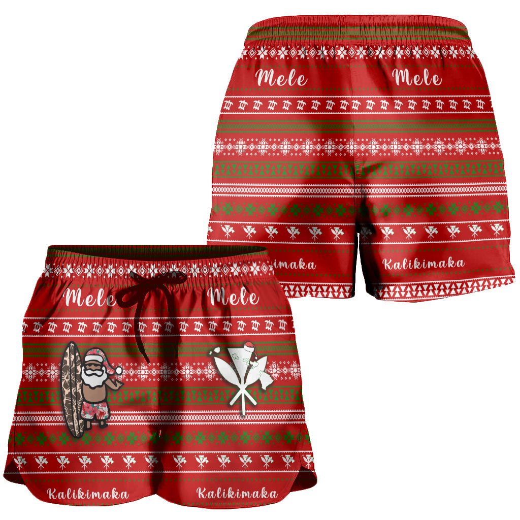 hawaii-christmas-santa-claus-surf-womens-shorts-fun-style-ah