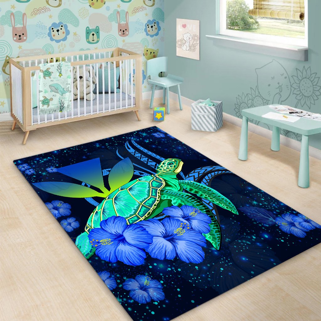 Hawaii Turtle Hibiscus Polynesian Area Rug - Jade Stone - AH - Polynesian Pride