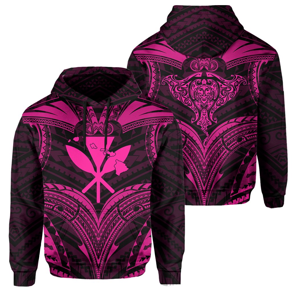 Polynesian Kanaka Shark Turtle Manta Ray Map of Hawaii Hoodie Pink Unisex Pink - Polynesian Pride