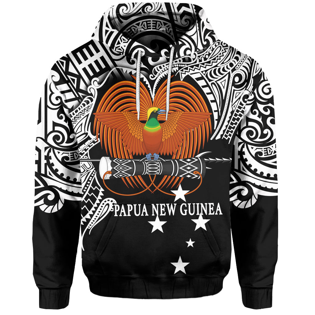 Custom Papua New Guinea Hoodie Bird of Paradise White Color LT6 Pullover Hoodie Black - Polynesian Pride