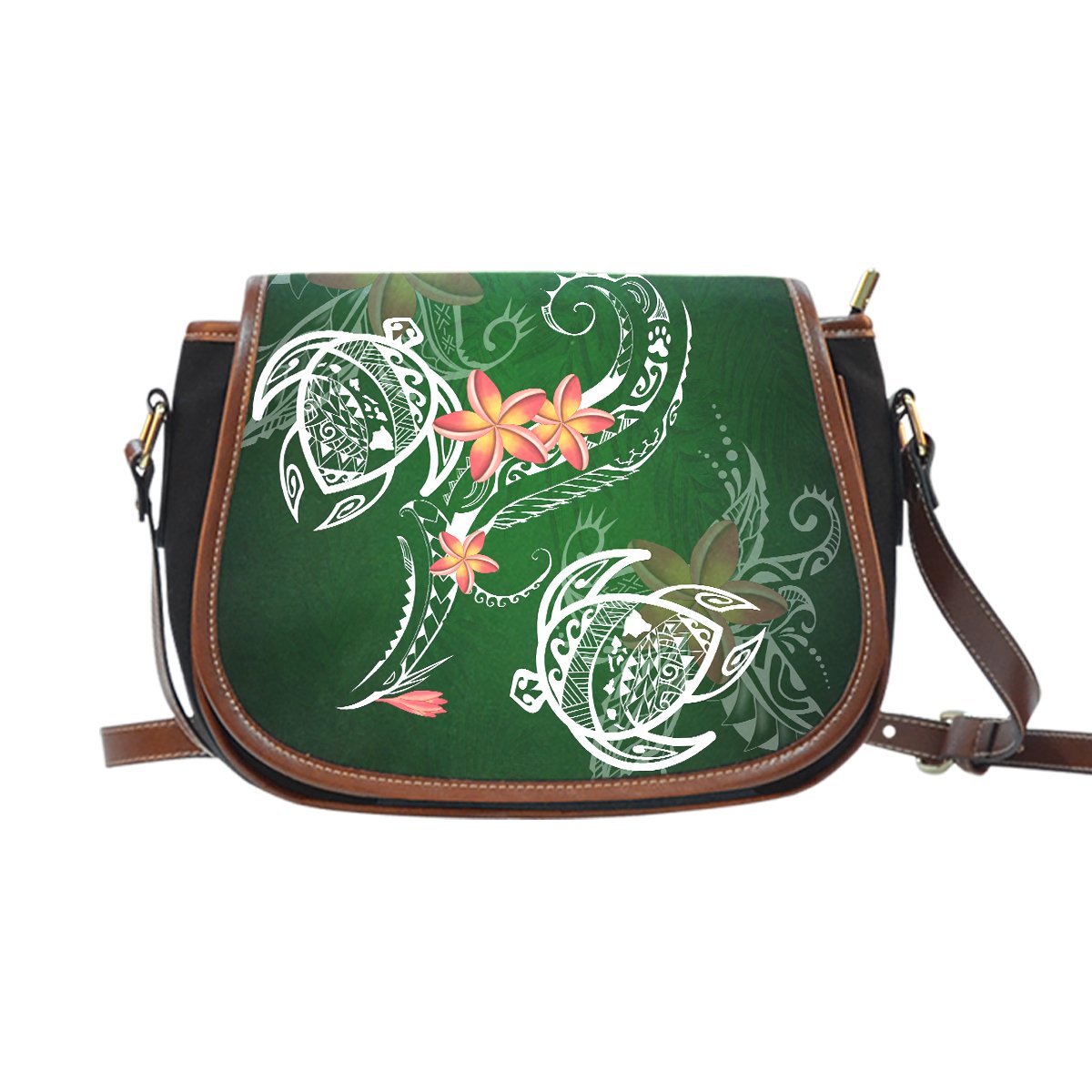Hawaii Turtle Plumeria Polynesian Saddle Bag - Luck Style - AH One Size Saddle Bag Green - Polynesian Pride