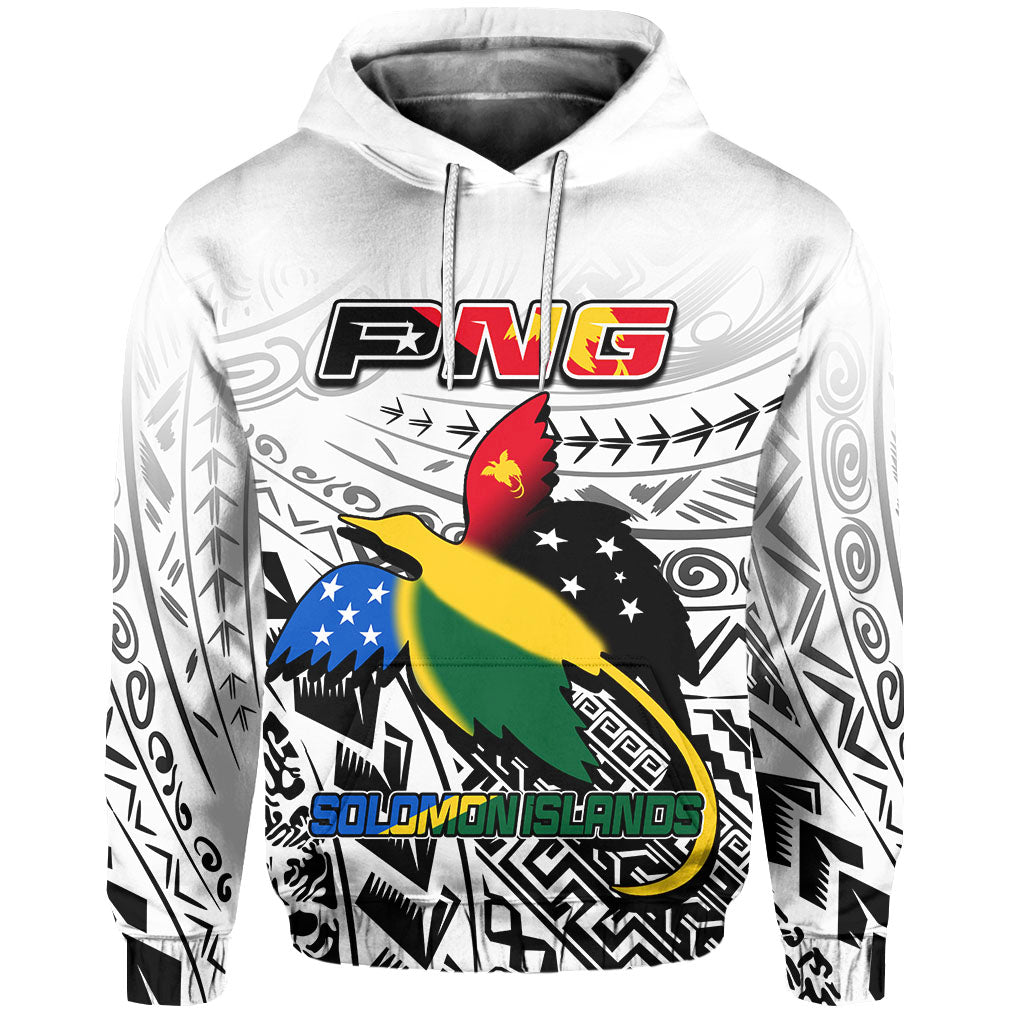 Custom Papua New Guinea Solomon Islands Hoodie LT6 white - Polynesian Pride