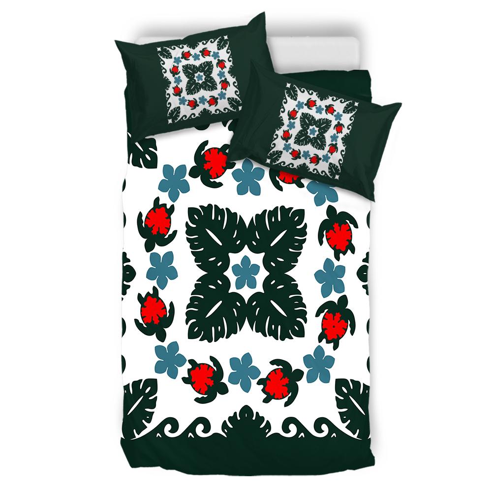 Hawaiian Quilt Monstera Leaves And Turtle Bedding Set - AH - Polynesian Pride