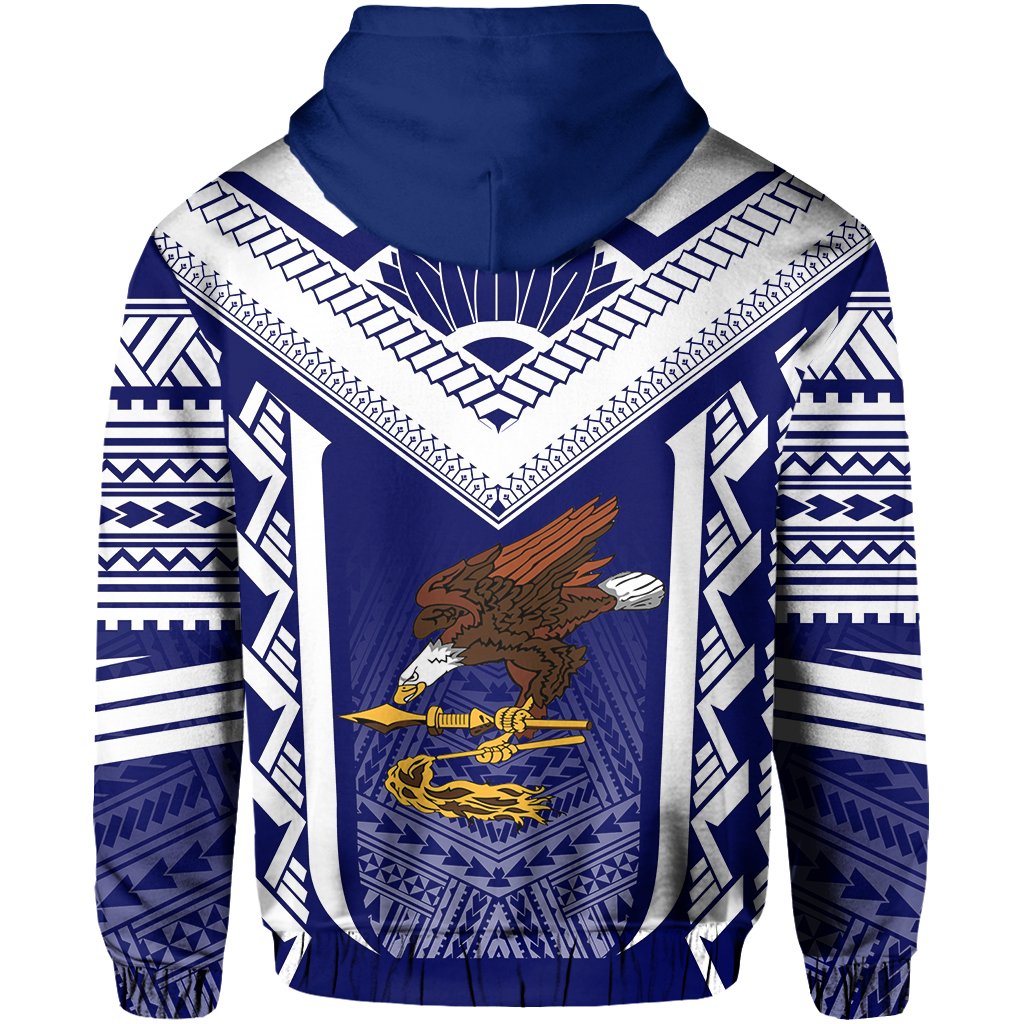 American Samoa Coat of Arms Polynesian Hoodie Active Blue - Polynesian Pride