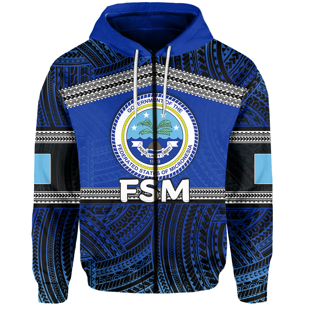 Custom Federated States of Micronesia Zip Hoodie Polynesian Patterns LT6 Unisex Blue - Polynesian Pride