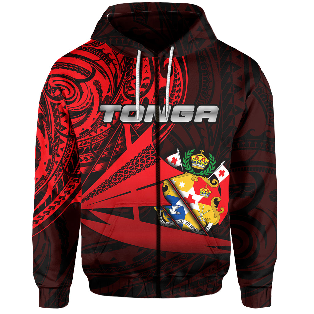 Tonga Zip Hoodie Kalia Polynesian NO.1 LT6 Unisex Red - Polynesian Pride