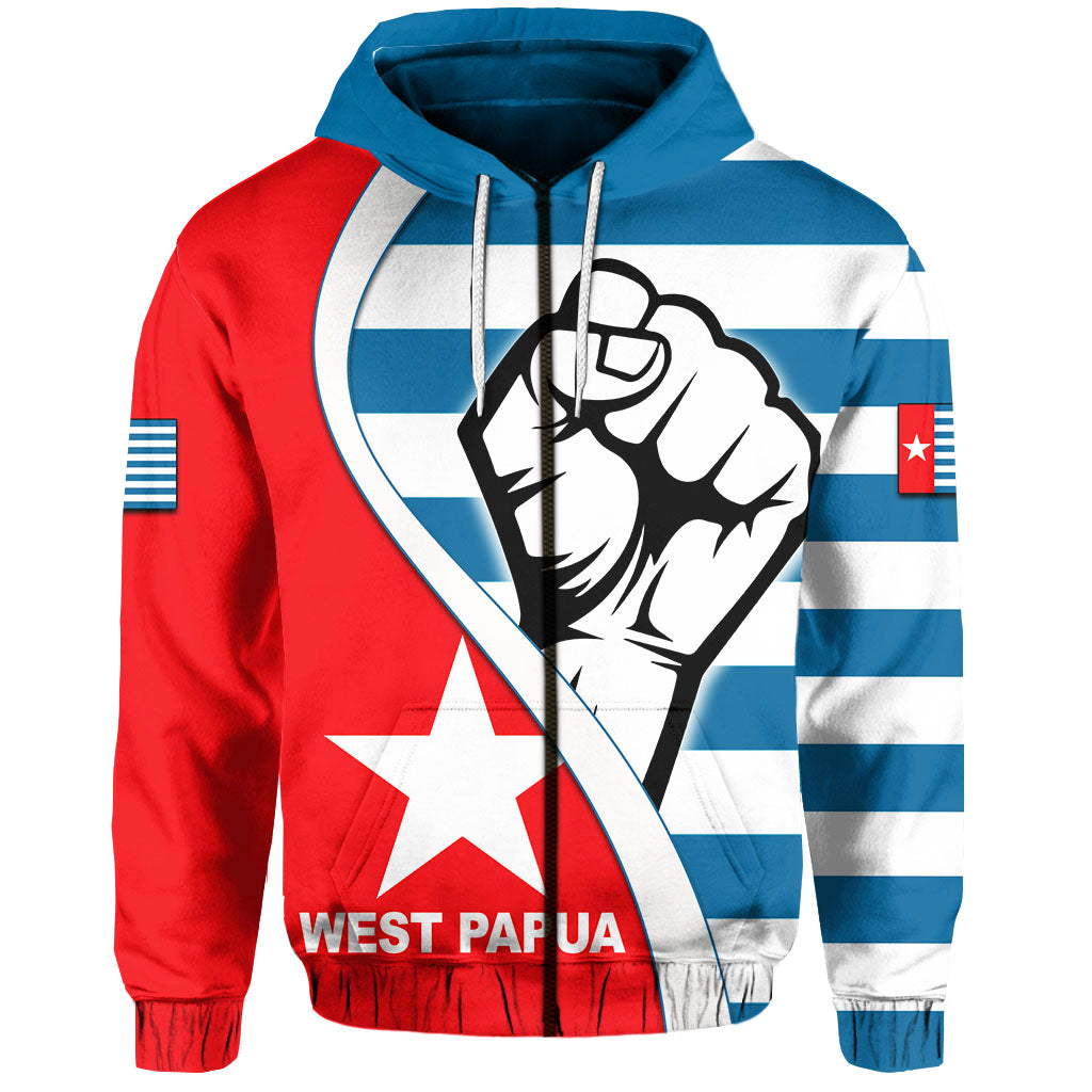 West Papua Zip up Hoodie Clenched Hands Flag LT6 Unisex Blue - Polynesian Pride