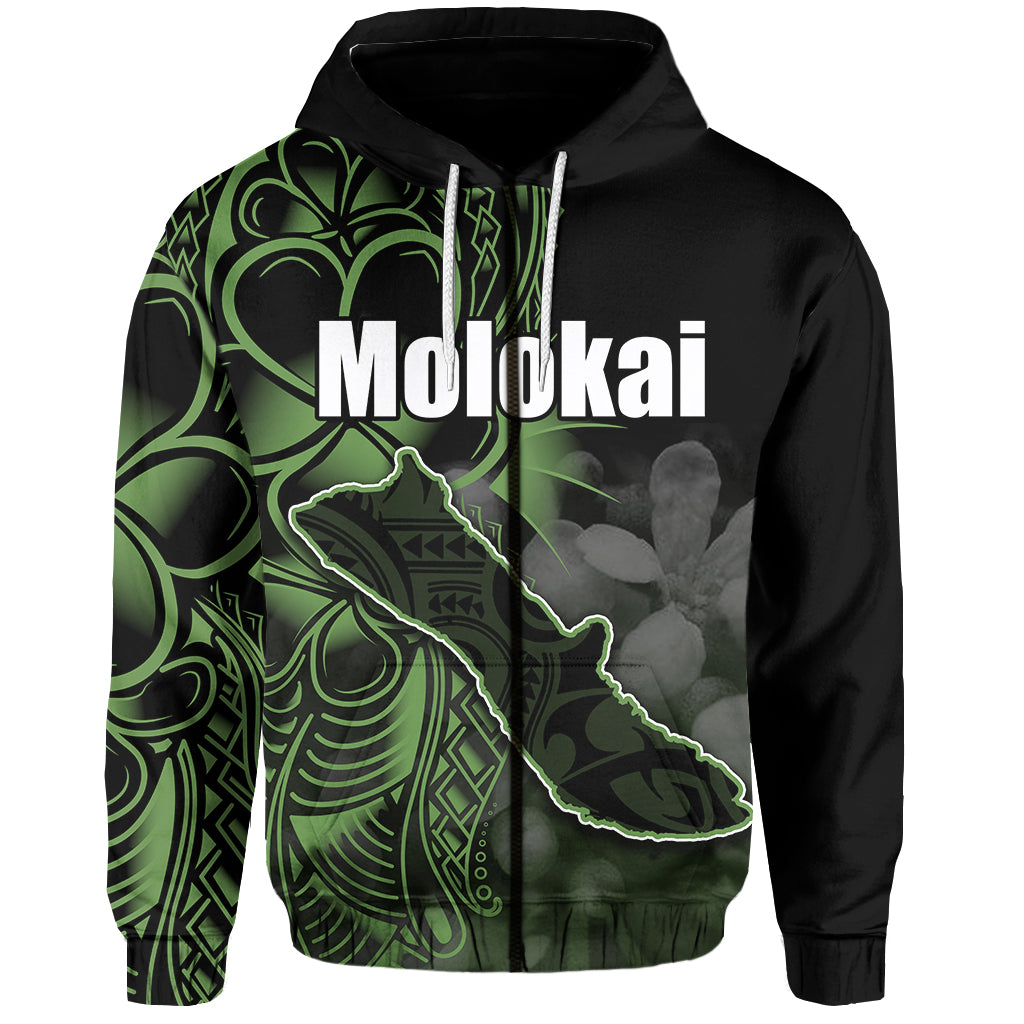 Custom Hawaiian Islands Zip Hoodie Molokai LT6 Unisex Green - Polynesian Pride