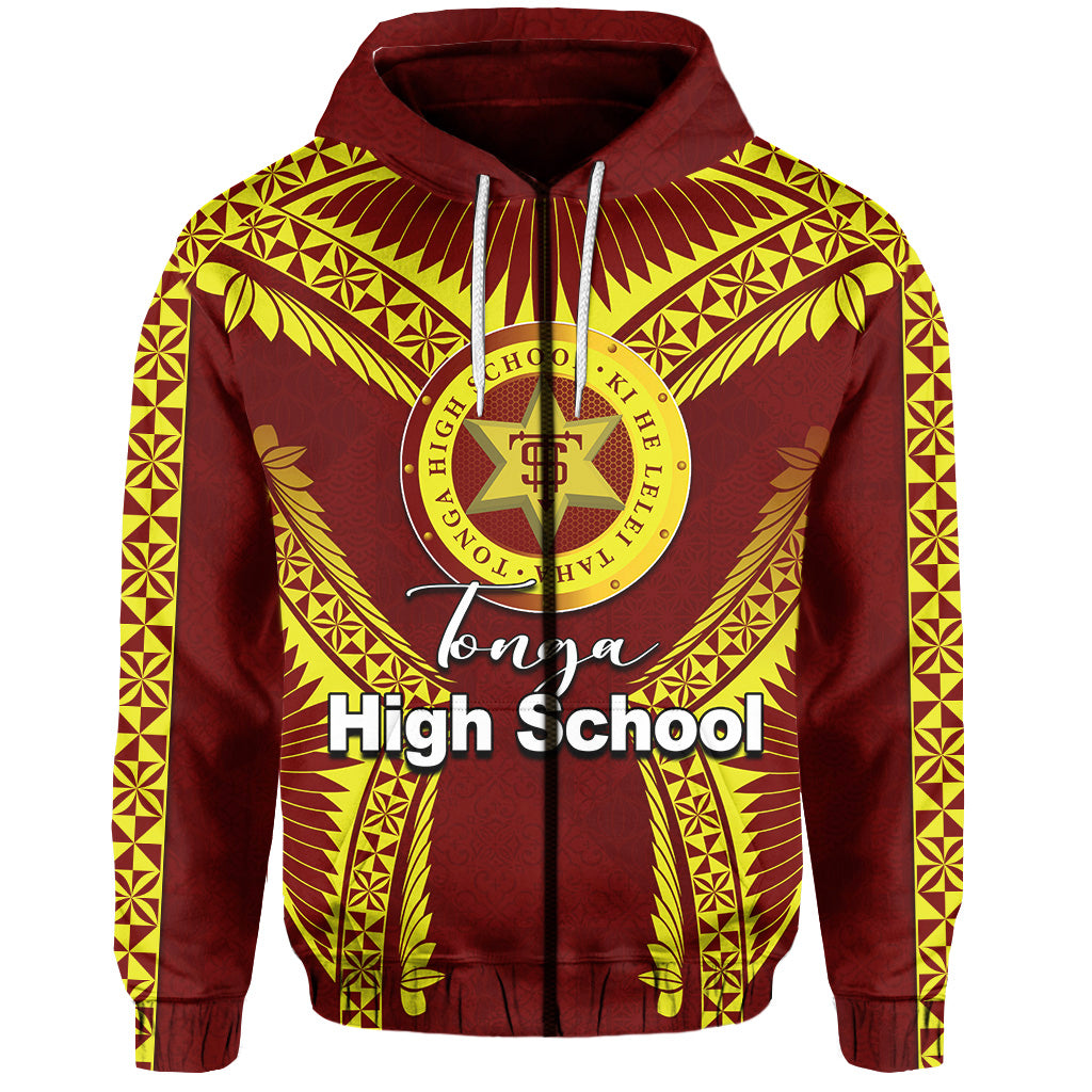 Custom Tonga High School Zip Hoodie Yellow Style LT6 Brown - Polynesian Pride