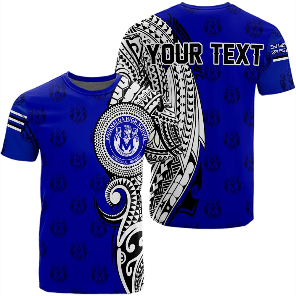 Custom Hawaii Moanalua High Tribal Kakau T Shirt Unisex Blue - Polynesian Pride