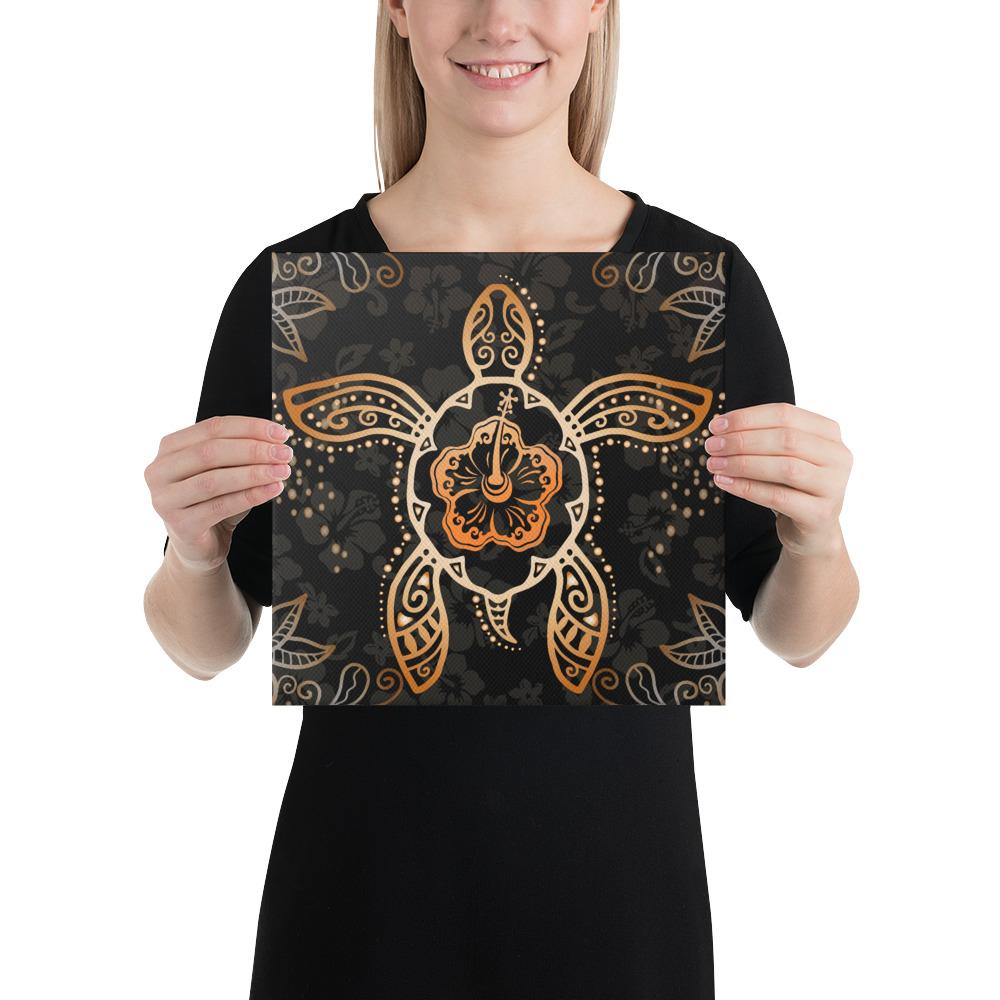 Turtle Hibiscus Orange Canvas 12x12 Canvas White - Polynesian Pride