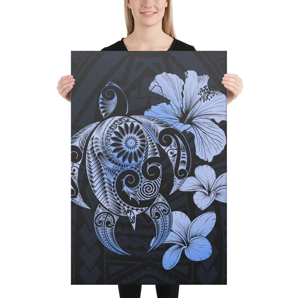 Hibiscus Plumeria Mix Polynesian Turtle Blue Canvas 24x36 Canvas Blue - Polynesian Pride