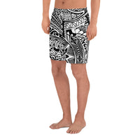 Polynesian Hawaiian Style Tribal Tattoo White Men's Athletic Long Shorts - Polynesian Pride