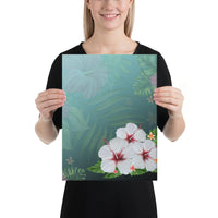 Hibiscus White Flower Gleeful Canvas 12x16 Canvas White - Polynesian Pride
