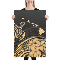 Hawaii Turtle Polynesian Map Plumeria Gold Canvas 24x36 Canvas Gold - Polynesian Pride