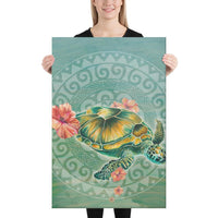 Hibiscus Turtle Swimming Canvas 24x36 Canvas White - Polynesian Pride