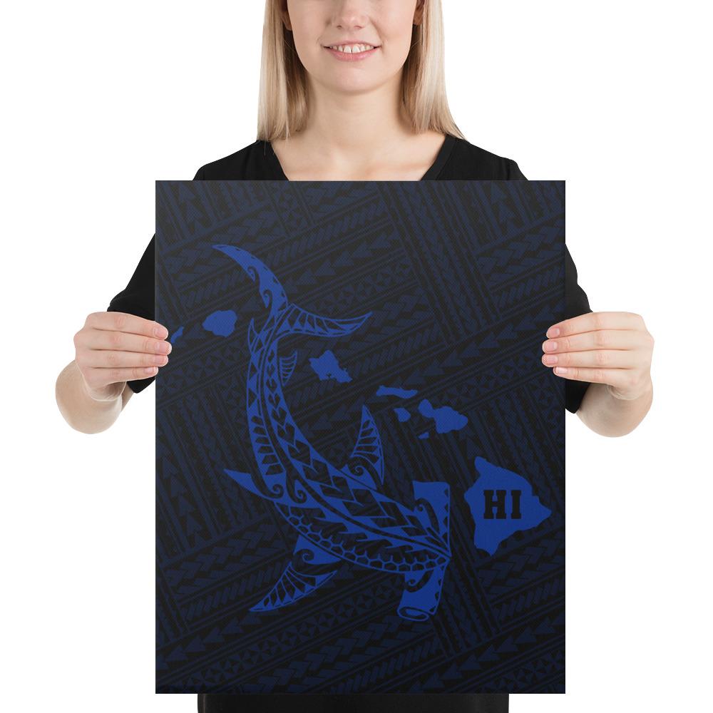 Hawaiian Map Hammerhead Shark Polynesian Canvas Blue 16x20 Canvas Blue - Polynesian Pride
