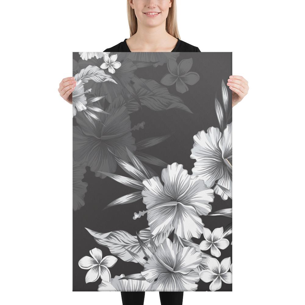 Hibiscus And Plumeria B&W Canvas 24x36 Canvas White - Polynesian Pride
