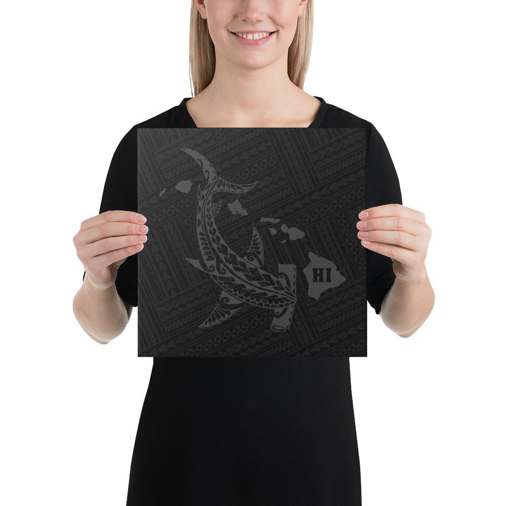 Hawaiian Map Hammerhead Shark Polynesian Canvas Gray 12x12 Canvas Gray - Polynesian Pride
