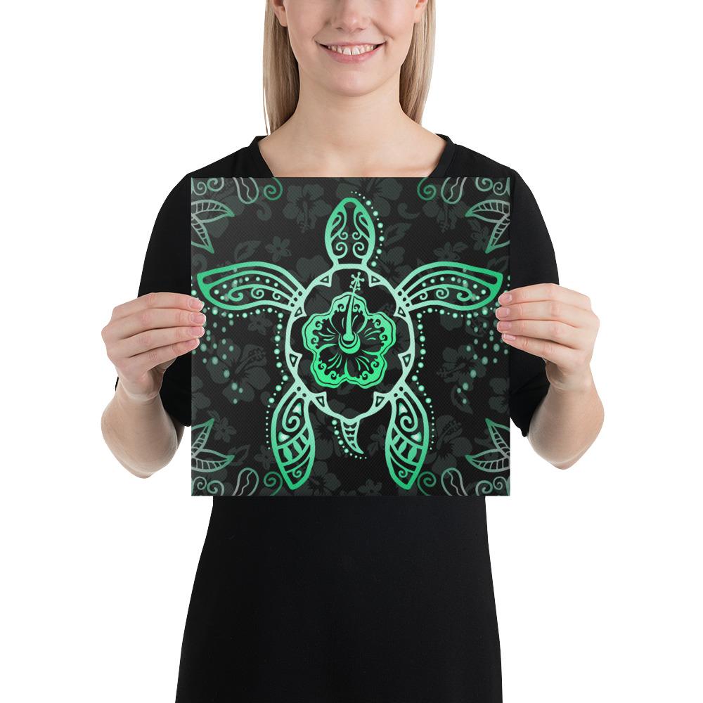 Turtle Hibiscus Green Canvas 12x12 Canvas Green - Polynesian Pride
