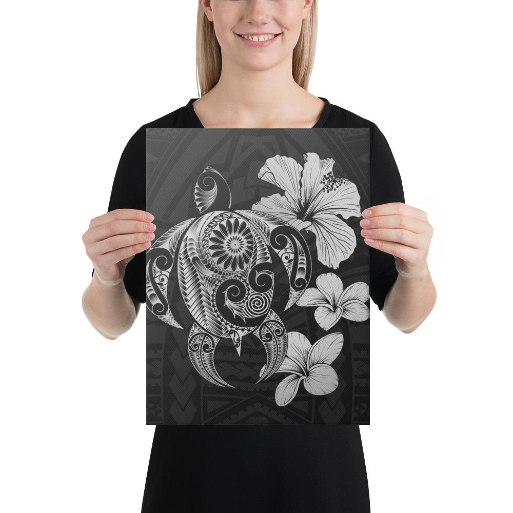 Hibiscus Plumeria Mix Polynesian Turtle Gray Canvas 12x16 Canvas Gray - Polynesian Pride