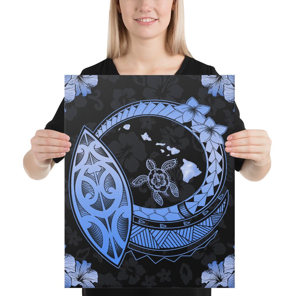 Hawaii Turtle Hibiscus Map Polynesian Blue Canvas 16x20 Canvas Blue - Polynesian Pride
