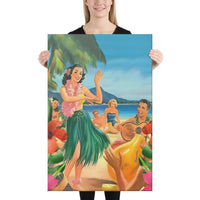 Hula Dance On Beach Canvas 24x36 Canvas White - Polynesian Pride