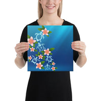 Turtle Polynesian Plumeria Canvas 12x12 Canvas White - Polynesian Pride