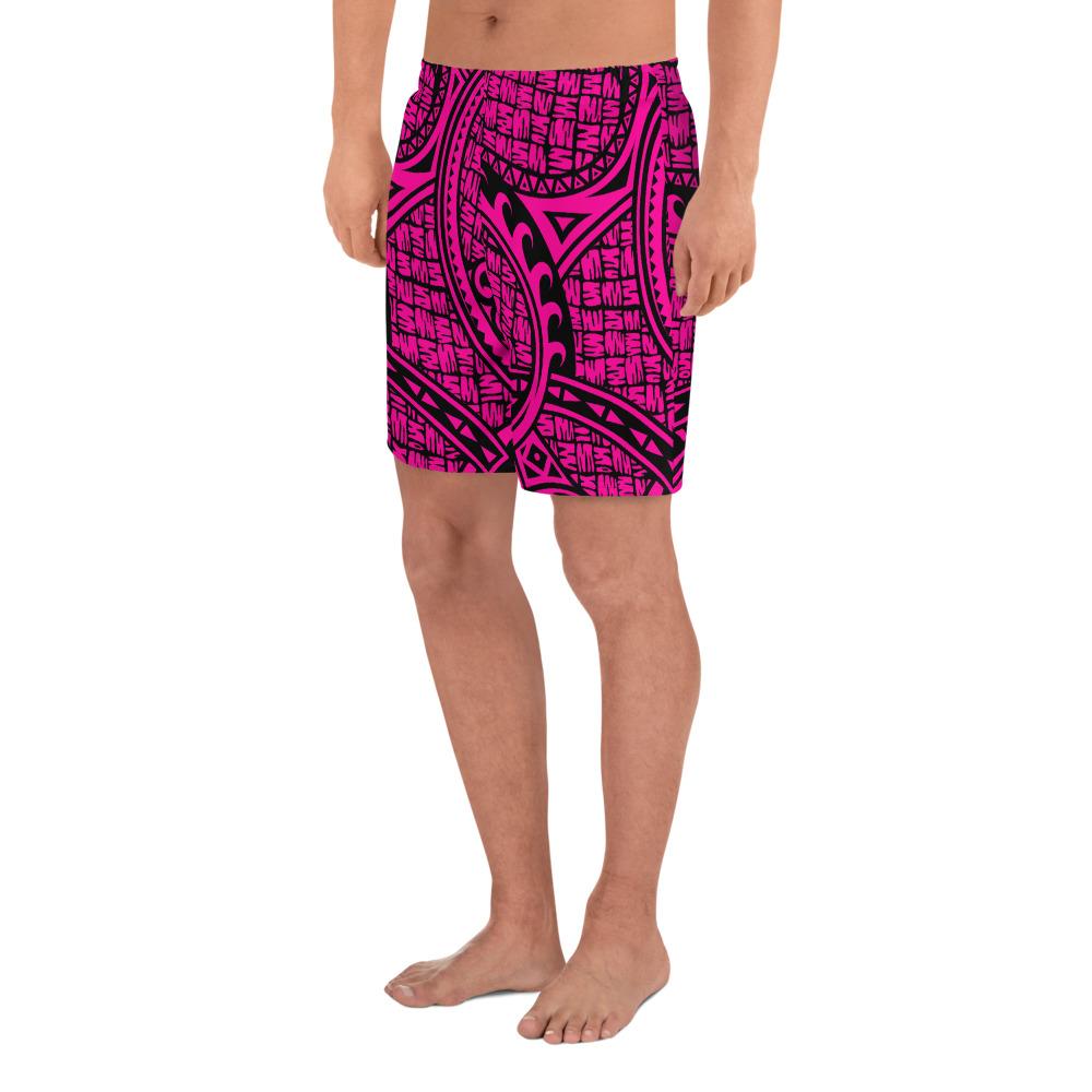 Polynesian Maori Lauhala Pink Men's Athletic Long Shorts - Polynesian Pride