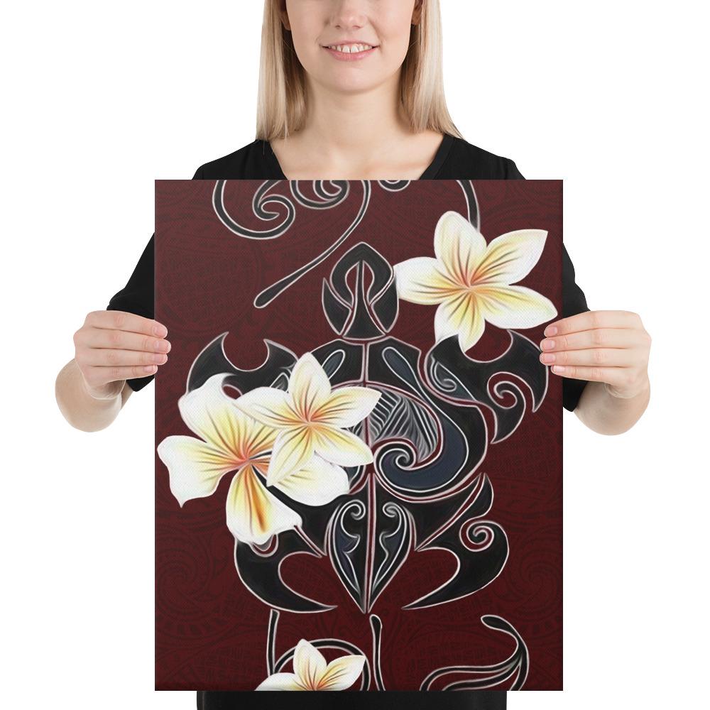 Turtle Poly Trinal Plumeria Red Canvas 16x20 Canvas Red - Polynesian Pride