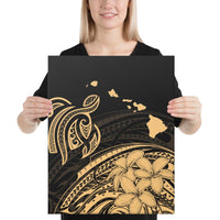 Hawaii Turtle Polynesian Map Plumeria Gold Canvas 16x20 Canvas Gold - Polynesian Pride