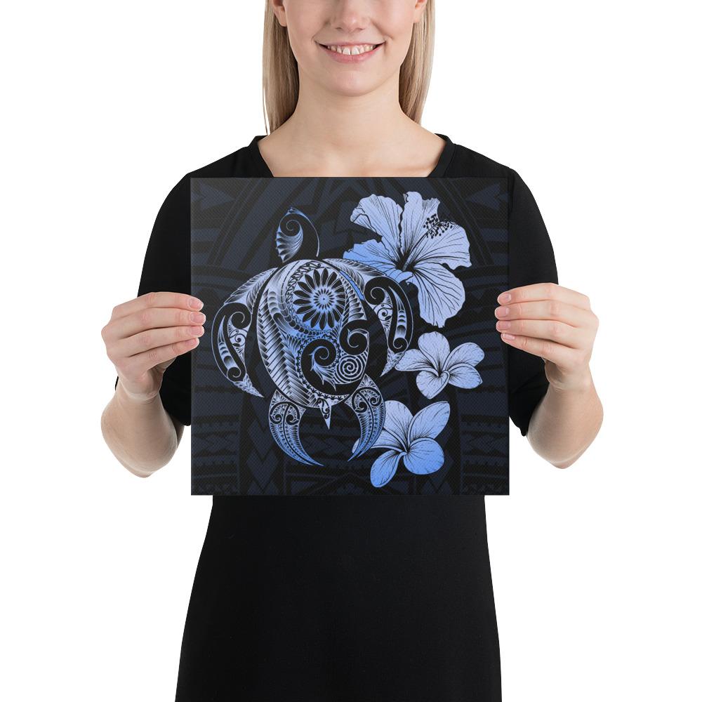 Hibiscus Plumeria Mix Polynesian Turtle Blue Canvas 12x12 Canvas Blue - Polynesian Pride