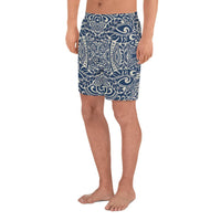 Polynesian Culture Blue White Men's Athletic Long Shorts - Polynesian Pride