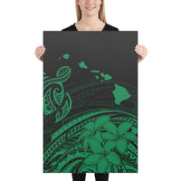 Hawaii Turtle Polynesian Map Plumeria Green Canvas 24x36 Canvas Green - Polynesian Pride