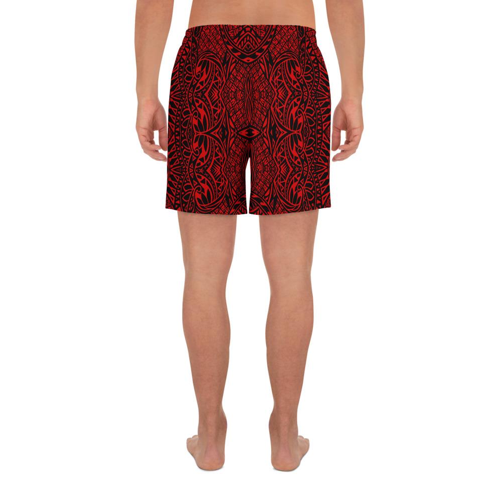 Polynesian Lauhala Mix Red Men's Athletic Long Shorts - Polynesian Pride