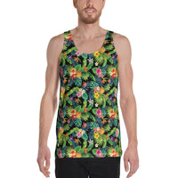 Tropical Pattern With Pineapples, Palm Leaves And Flowers. Hawaii Men's Tank Top AH White - Polynesian Pride