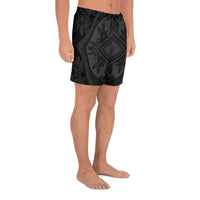Polynesian Plumeria Mix Gray Black Men's Athletic Long Shorts - Polynesian Pride