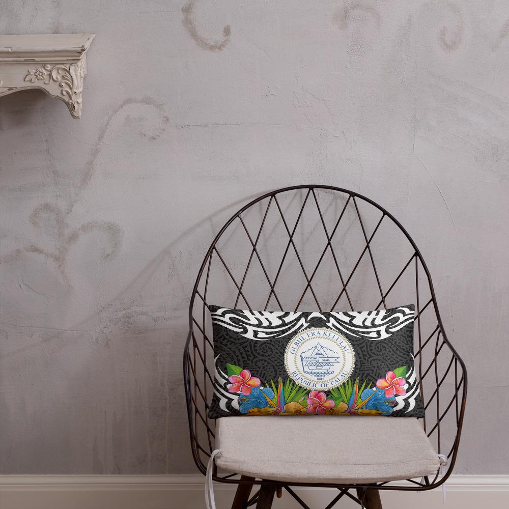Palau Pillow - Coat Of Arms With Tropical Flowers - Polynesian Pride