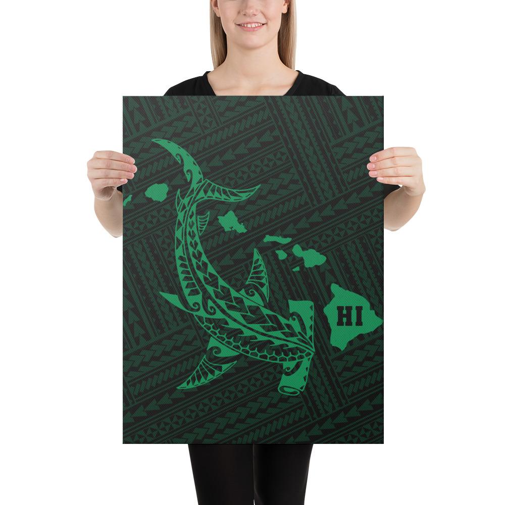 Hawaiian Map Hammerhead Shark Polynesian Canvas Green 18x24 Canvas Green - Polynesian Pride
