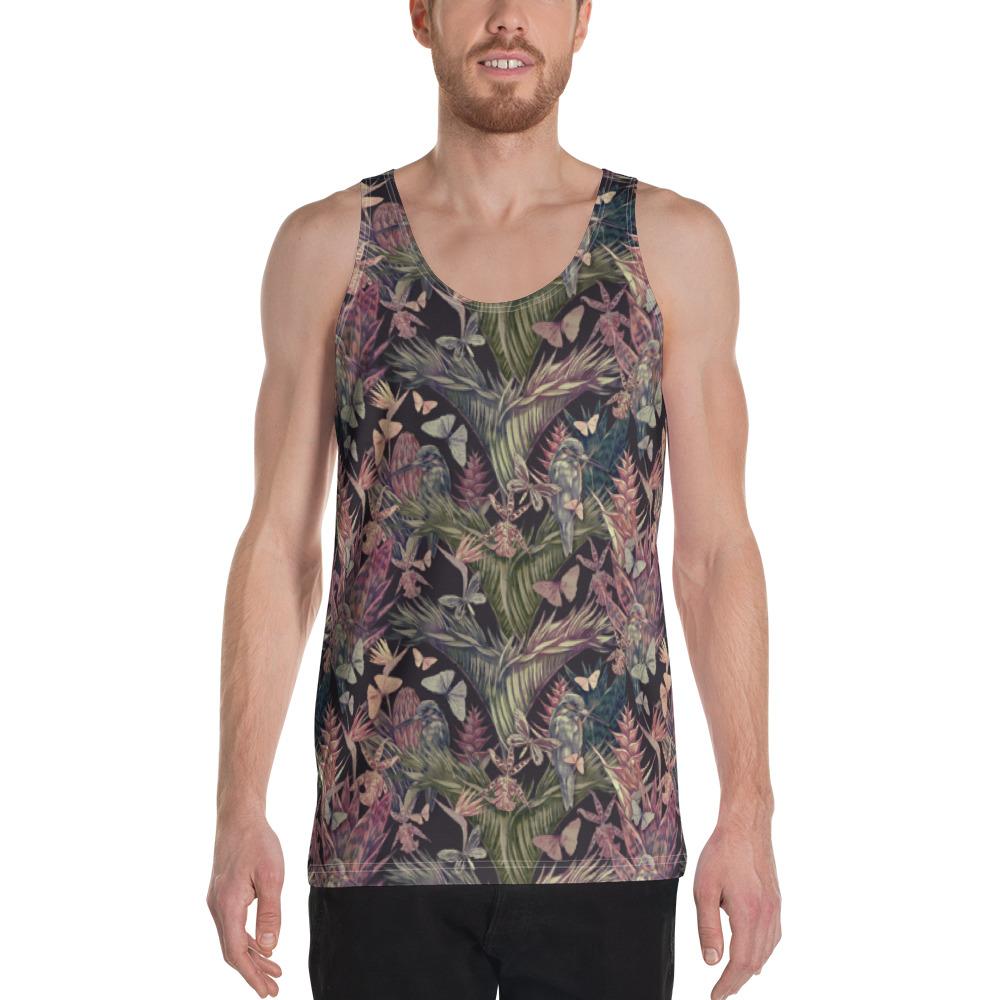 Palm Leaves, Tropical Flowers Hawaii Men's Tank Top AH White - Polynesian Pride