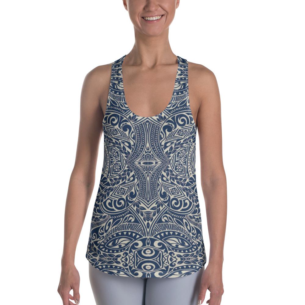 Polynesian Culture Blue White Hawaii Women's Racerback Tank Top Art - Polynesian Pride