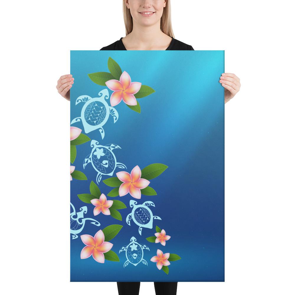 Turtle Polynesian Plumeria Canvas 24x36 Canvas White - Polynesian Pride