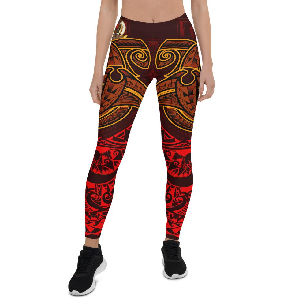 Vanuatu Polynesian Leggings - Red Shark Polynesian Tattoo - Polynesian Pride