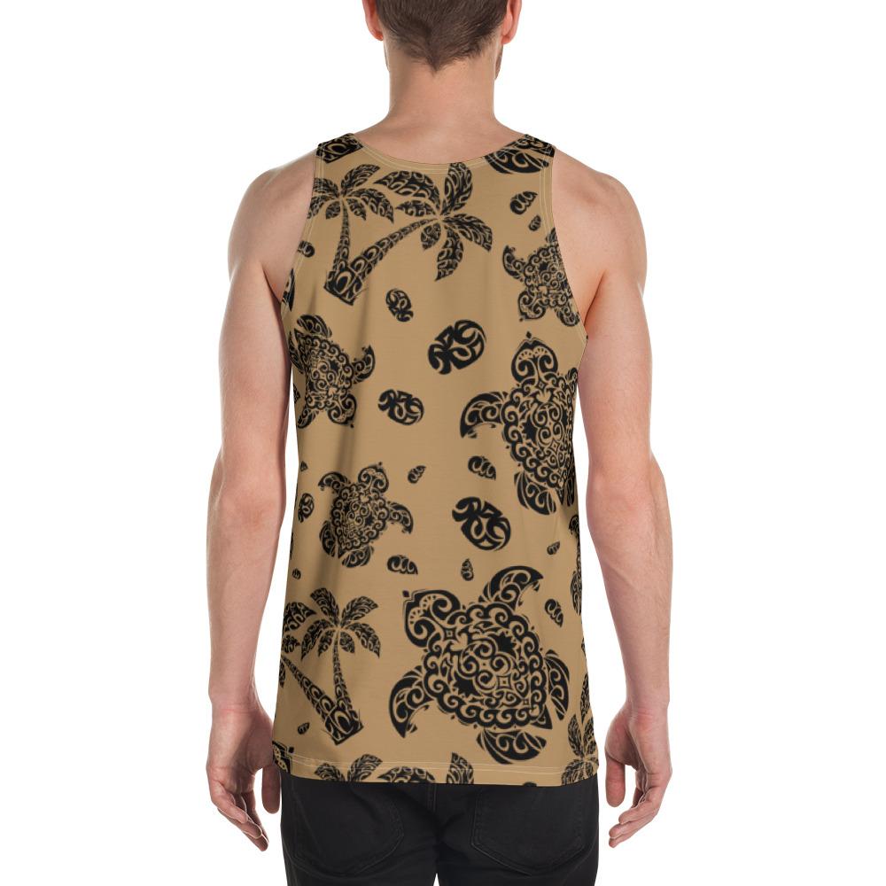 Polynesian Turtle Palm And Sea Pebbles Gold - Hawaii Men's Tank Top - Polynesian Pride