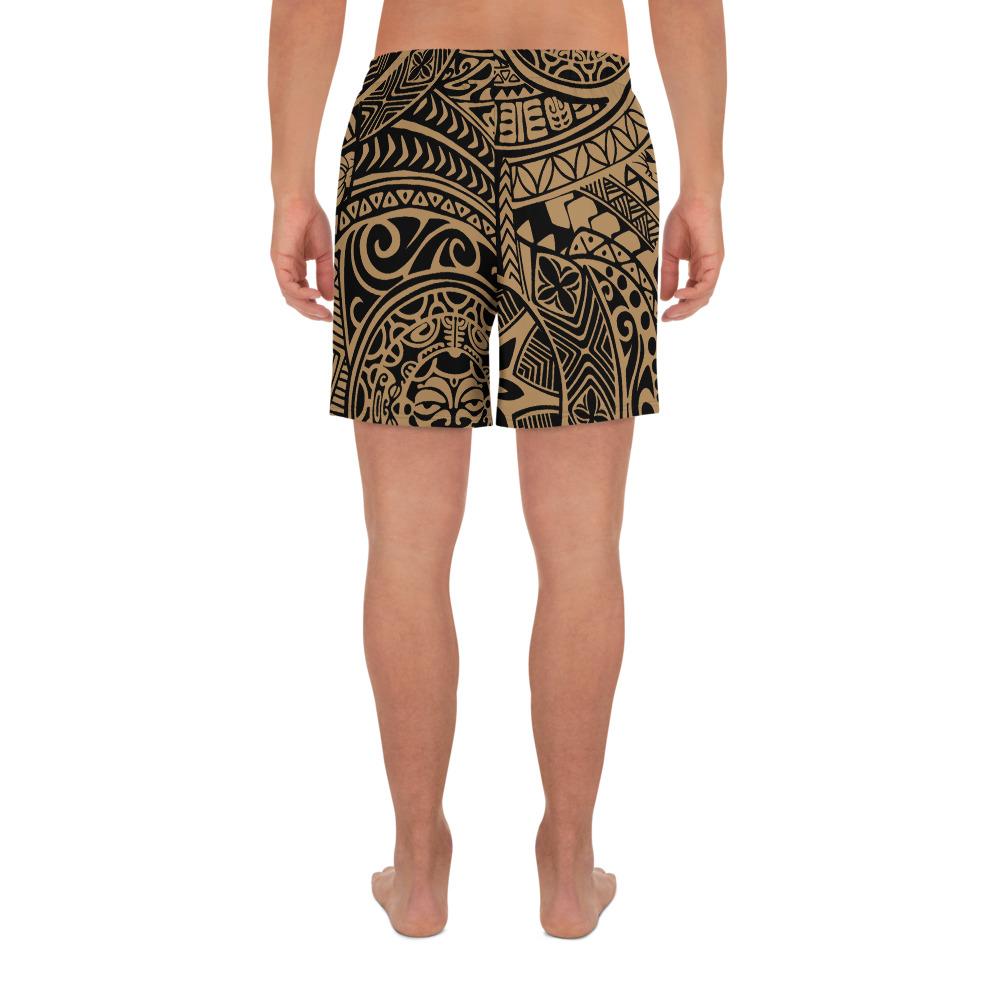 Polynesian Hawaiian Style Tribal Tattoo Gold Men's Athletic Long Shorts - Polynesian Pride