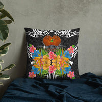 Papua New Guinea Pillow - Coat Of Arms With Tropical Flowers - Polynesian Pride