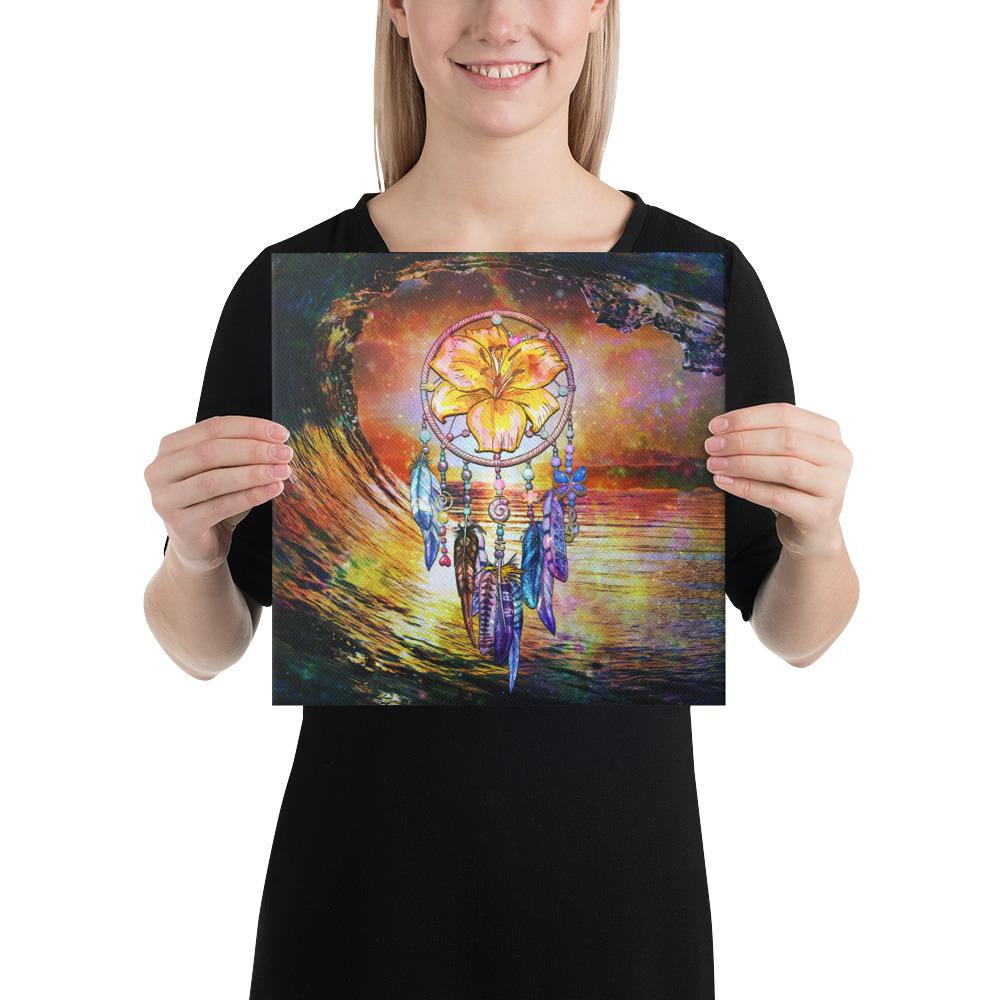 Hibiscus Dreamcatcher Wales Night Canvas 12x12 Canvas White - Polynesian Pride