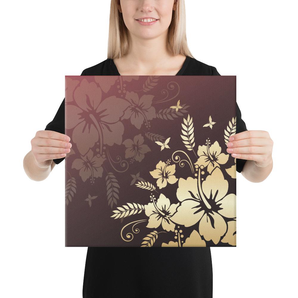 Hibiscus Golden Royal Canvas 16x16 Canvas Gold - Polynesian Pride